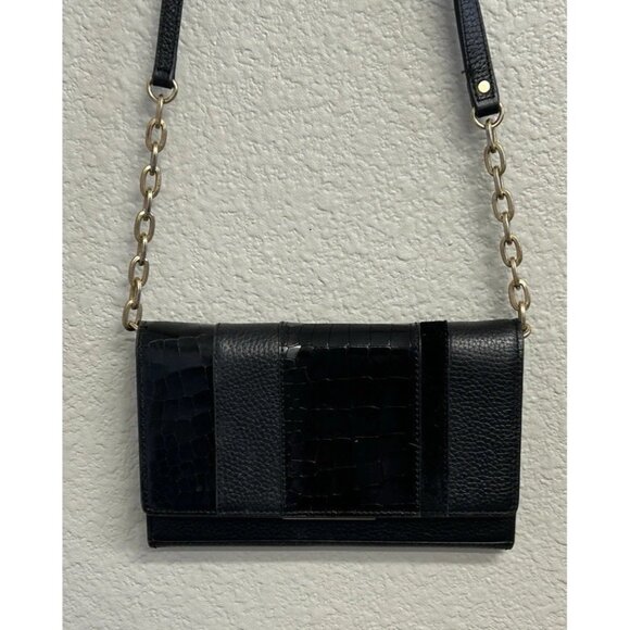 Treasure & Bond Black Pebbled Leather Crossbody Purse Bag Clutch Gold Hardware - Picture 2 of 12